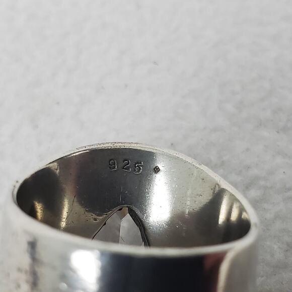 Estate Vintage Wide Sterling Silver Teardrop Sparkly Quartz Crystal Size 8 Ring - Picture 11 of 12